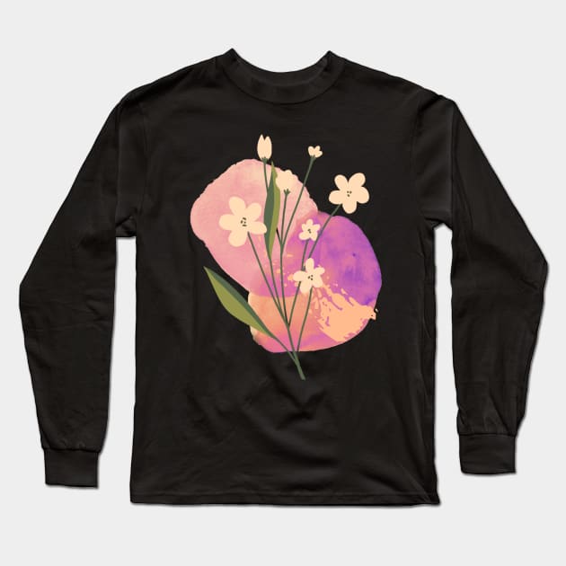 Watercolor Sunset Flowers Long Sleeve T-Shirt by ontheoutside